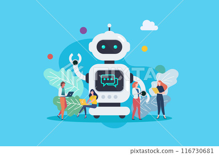 People with android robot. Vector Illustration. 116730681