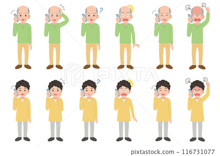 Seniors talking on smartphones Male and female facial expression set 116731077