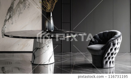 velvet armchair and marble table. velvet armchair and marble table. 116731195