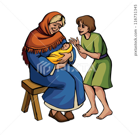 Vector drawing. Mother with baby 116731345