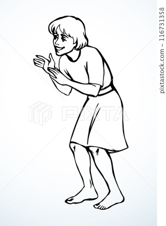 Vector drawing. Young girl playing 116731358