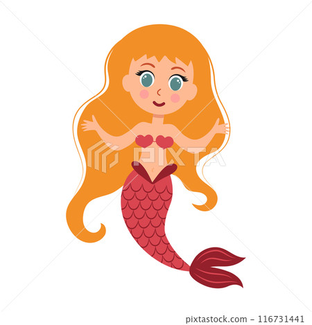 Cute little mermaid. Cartoon underwater princess character. Vector illustration isolated on white background. Cute little mermaid. Cartoon underwater princess character. Vector illustration isolated on white background. 116731441