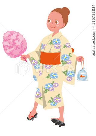 A girl enjoying a summer festival in a yukata A girl enjoying a summer festival in a yukata 116731834