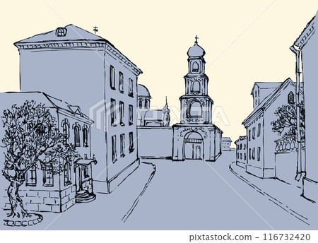 Vector cityscape. Architectural complex of old city Vector cityscape. Architectural complex of old city 116732420
