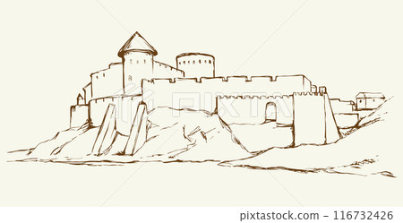 Ancient city on rock. Vector drawing Ancient city on rock. Vector drawing 116732426