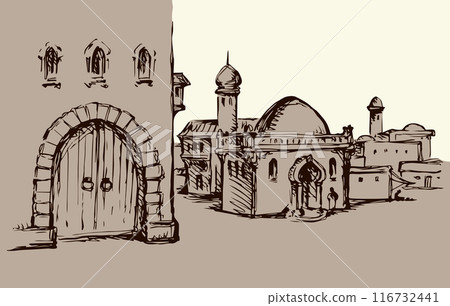 Old eastern city. Vector drawing 116732441