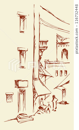 Old eastern city. Vector drawing 116732448