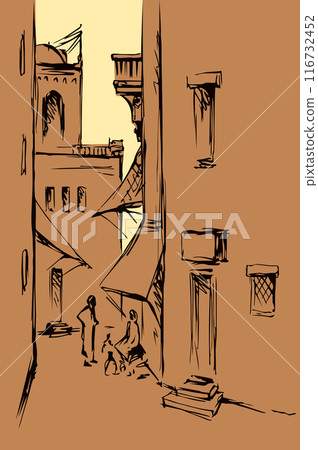 Old eastern city. Vector drawing 116732452