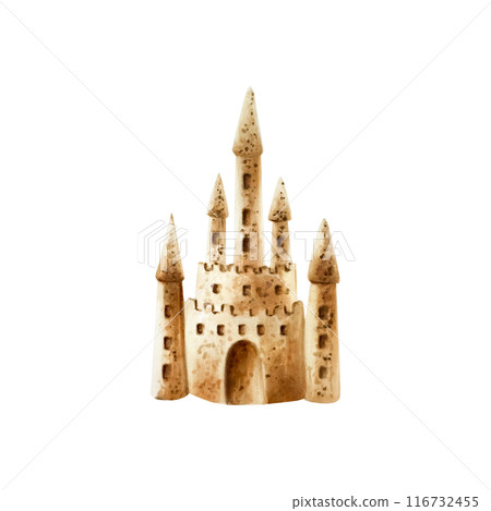 Sand castle. Watercolor hand drawn kids play in the sandbox illustration isolated on background. For designers, postcards, greetings, birthday, calendar, wallpapers, wrapping paper, scrapbooking 116732455