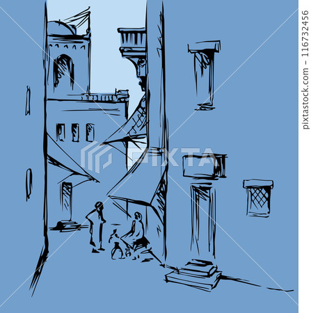 Old eastern city. Vector drawing 116732456