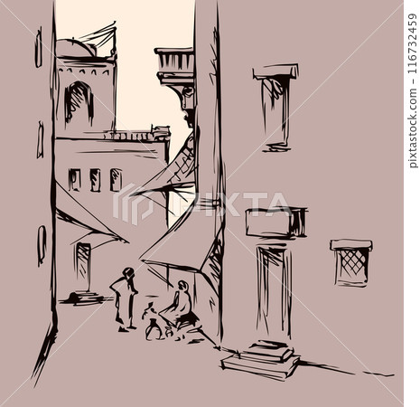 Old eastern city. Vector drawing 116732459