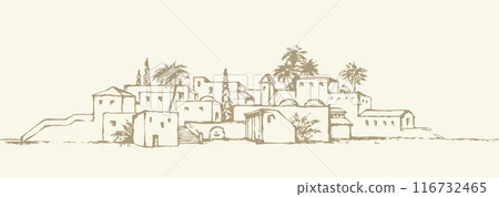 City in a desert. Vector drawing 116732465