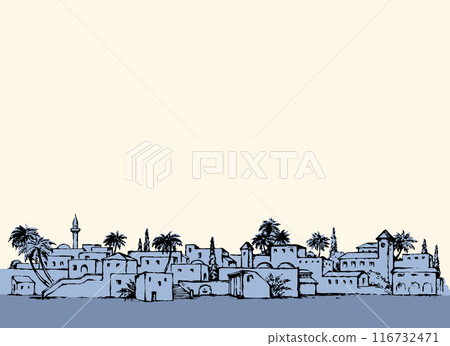 City in a desert. Vector drawing 116732471