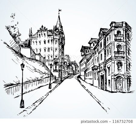 Vector sketch of the old street 116732708