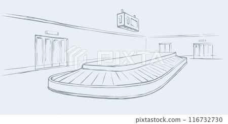 Point of checking luggage in airport. Vector drawing 116732730