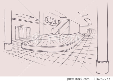 Point of checking luggage in airport. Vector drawing 116732733