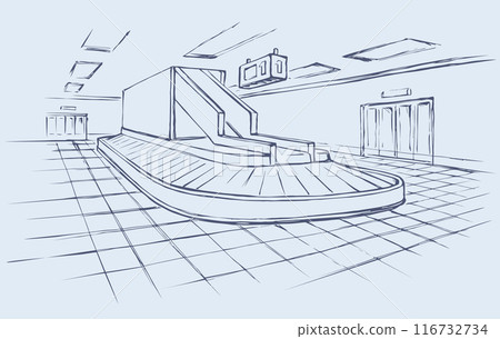 Point of checking luggage in airport. Vector drawing Point of checking luggage in airport. Vector drawing 116732734