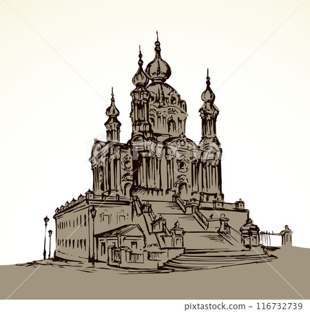St. Andrew's Church in Kiev. Vector drawing 116732739