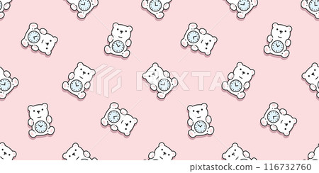 bear polar seamless pattern alarm clock swatch vector teddy pet doodle cartoon scarf isolated gift wrapping paper tile background repeat wallpaper illustration design 116732760