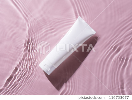 Skin care cosmetics tube container mockup on water surface background 116733077