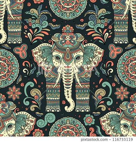 Indian elephant vintage animal cute seamless pattern vector illustration Indian elephant vintage animal cute seamless pattern vector illustration 116733119