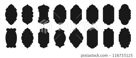 Islamic window shapes, muslim architecture frames or black eid mubarak decorative arches Islamic window shapes, muslim architecture frames or black eid mubarak decorative arches 116733125