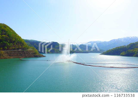 Sagae Dam Gassan Lake Large Fountain Gassan Nishikawa Town 116733538