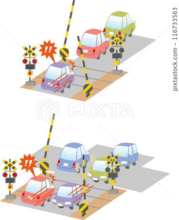 Traffic safety (Car trouble at railroad crossings, traffic jams in front, and right turns) 116733563