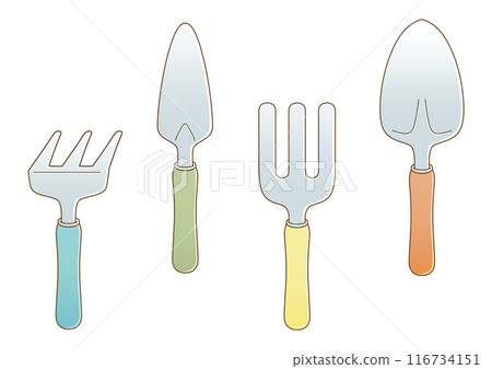 Pastel colored gardening set: shovel and fork 116734151