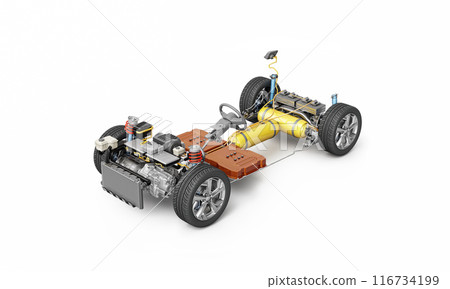 Hydrogen car technical cutaway 3D rendering. 116734199