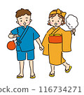 Children wearing yukata enjoying the summer festival 116734271