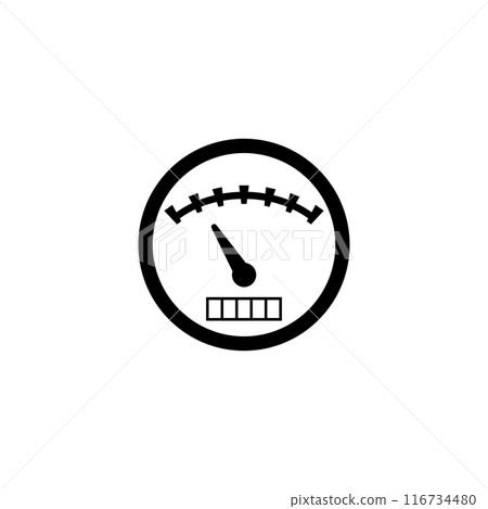 Simple, clean, black and white speedometer icon for dashboard design 116734480