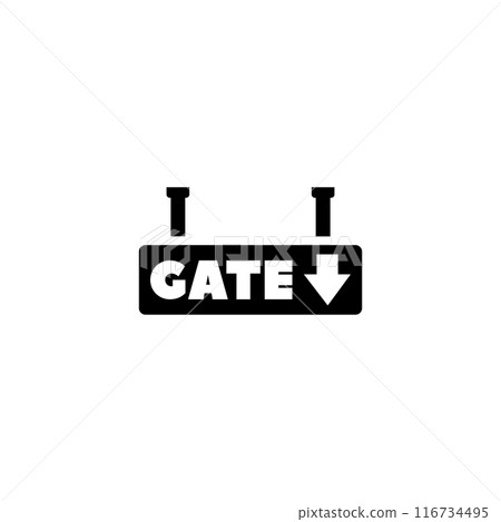 Black icon indicating a downward arrow and the word GATE, symbolizing an entry or access point 116734495