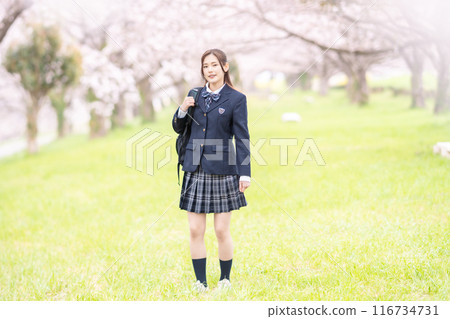Portrait of a high school girl with a Japanese flag composition Portrait of a high school girl with a Japanese flag composition 116734731