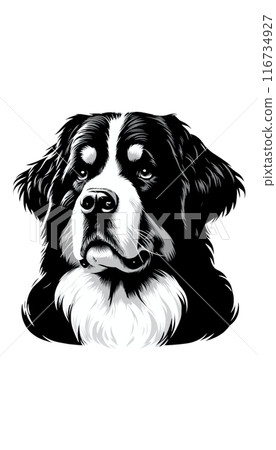 瑞士伯恩山犬的單色圖像。身材高大、力量強大，但個性卻溫柔。 116734927