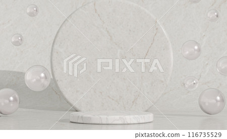 Product Presentation podium, Elegant Marble Display Stand Floating Bubbles Luxury, Minimalist Style Cosmetics Perfume Jewelry, Retail Marketing 116735529