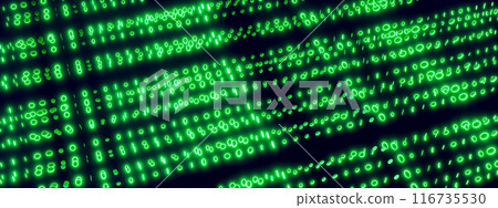 Green binary code streaming on black, digital data flow concept, computer programming, cybersecurity encryption, information technology background 116735530