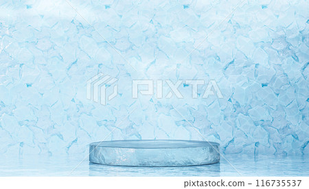 Clear Ice Platform, Product Presentation podium for Product Display on frost Background, Freshness Marketing and Cool Visual Merchandising in Retail and Online Stores 116735537