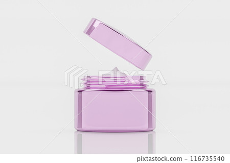 Mockup purple cosmetic cream jar open lid, isolated on white background, beauty skincare product container, minimalist makeup packaging design Mockup purple cosmetic cream jar open lid, isolated on white background, beauty skincare product container, minimalist makeup packaging design 116735540