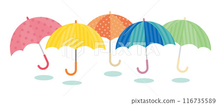 Vector image of a row of colorful umbrellas with different patterns 116735589