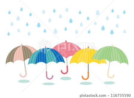 許多具有彩色和圖案的雨傘的向量圖像 116735590