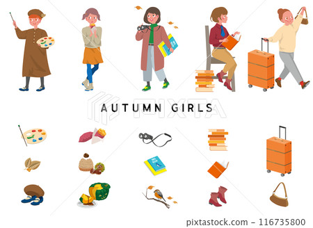 女孩和道具享受各種秋季體驗 116735800
