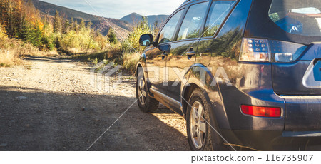 car for traveling with a mountain road 116735907