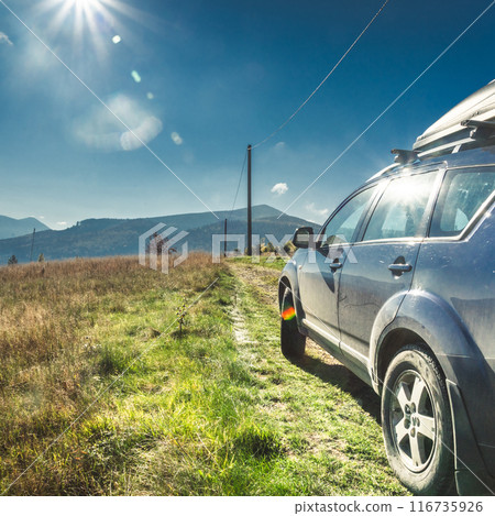 car for traveling with a mountain road 116735926