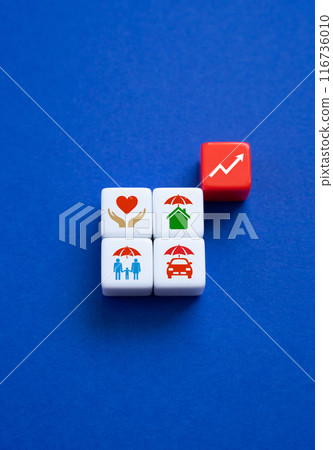 Rising prices for insurance services. Coverage for areas of risk, including life, health, home, car insurances. 116736010