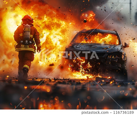 Heroic Firefighters Respond to Explosive Car Collision with Flames and Chaos 116736189