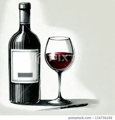 Wine bottle and glass 116736288