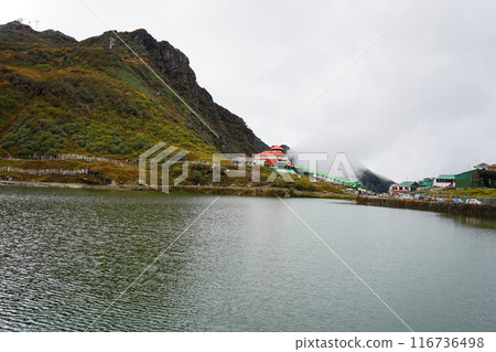 Panoramic view of Tsomgo lake or Changu lake at East Sikkim 116736498