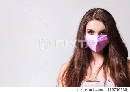 Woman in Purple Mask with Long Hair Woman in Purple Mask with Long Hair 116736586