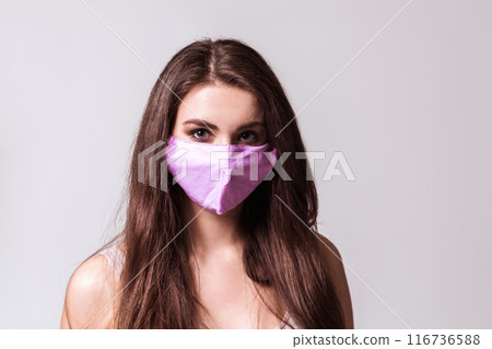 Woman Wearing Purple Face Mask Woman Wearing Purple Face Mask 116736588
